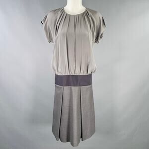 SPORTMAX Size XS Grey Black Silk Virgin Wool Blend Two Tone Pleated Dress